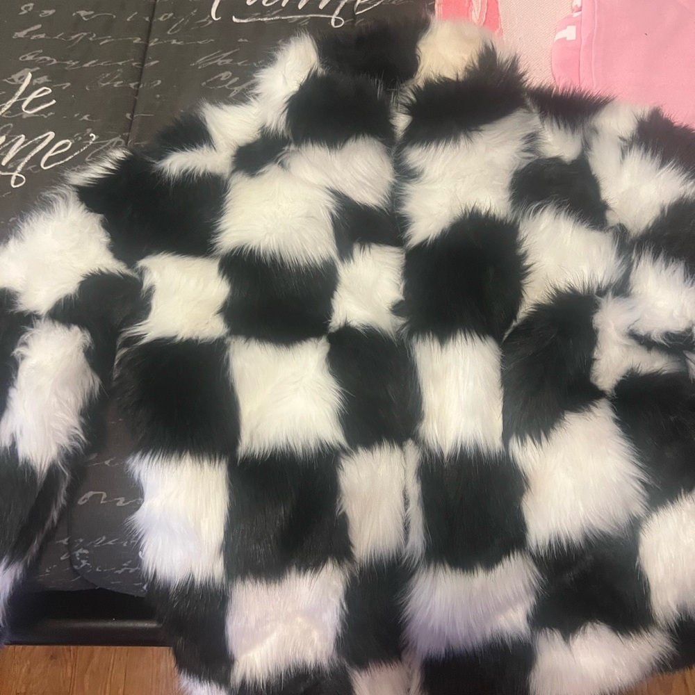 Chic Black and White Faux Fur Jacket